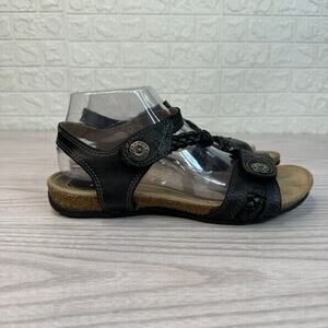 Earth Origins Tracy Slingback Sandals WMNS 8.5 Black Braided Leather Straps Flat